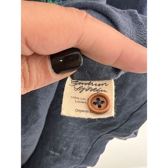 Gudrun Sjödén Linen Embroidered 3/4 Sleeve Midi Dress Navy Blue Women's Size S - Picture 7 of 9